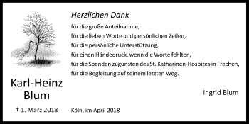 Anzeige von Karl-Heinz Blum von  Kölner Wochenspiegel 
