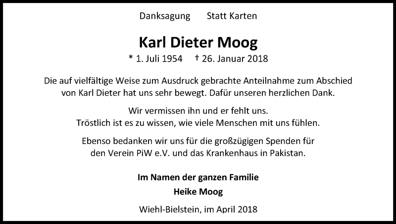  Traueranzeige für Karl Dieter Moog vom 14.04.2018 aus Kölner Stadt-Anzeiger / Kölnische Rundschau / Express