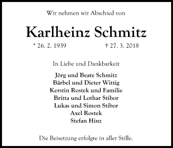 Anzeige von Karlheinz Schmitz von Kölner Stadt-Anzeiger / Kölnische Rundschau / Express