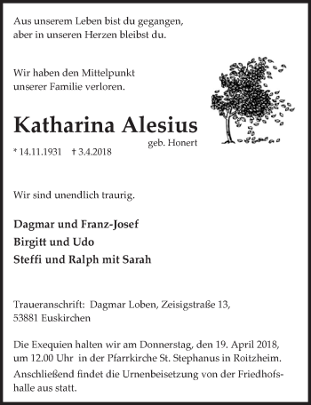 Anzeige von Katharina Alesius von  Blickpunkt Euskirchen 