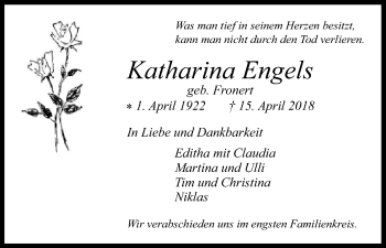 Anzeige von Katharina Engels von Kölner Stadt-Anzeiger / Kölnische Rundschau / Express