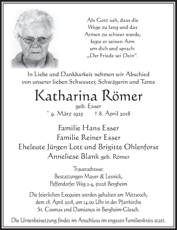 Anzeige von Katharina Römer von  Sonntags-Post 