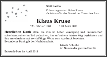 Anzeige von Klaus Kruse von  Werbepost 
