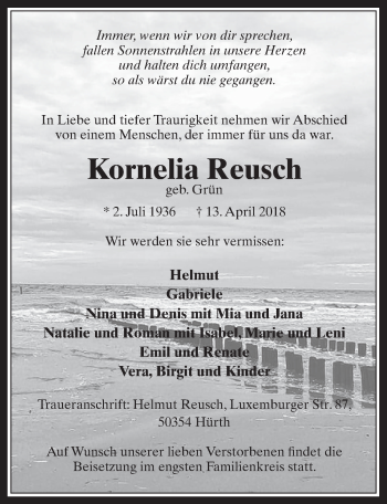 Anzeige von Kornelia Reusch von  Wochenende 