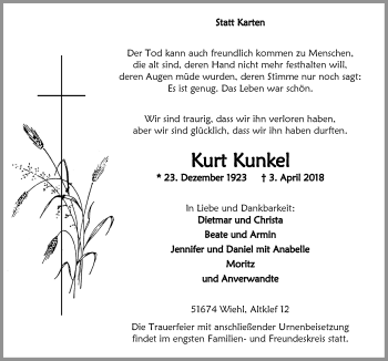 Anzeige von Kurt Kunkel von  Anzeigen Echo 