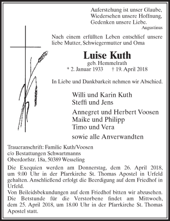 Anzeige von Luise Kuth von  Schlossbote/Werbekurier 