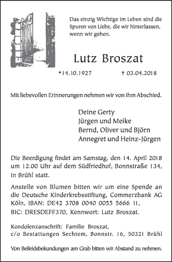 Anzeige von Lutz Broszat von  Schlossbote/Werbekurier 