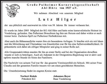 Anzeige von Lutz Hilger von  Sonntags-Post 