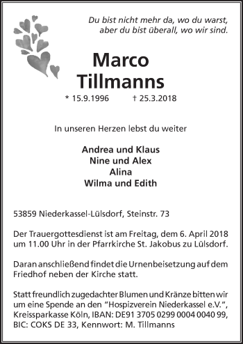 Anzeige von Marco Tillmanns von  Extra Blatt 