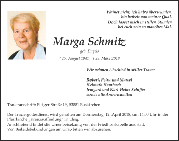 Anzeige von Marga Schmitz von  Blickpunkt Euskirchen 