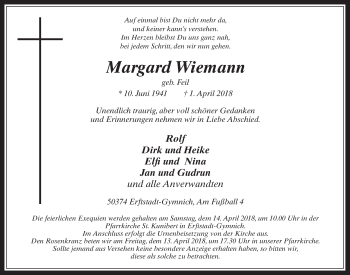 Anzeige von Margard Wiemann von  Werbepost 
