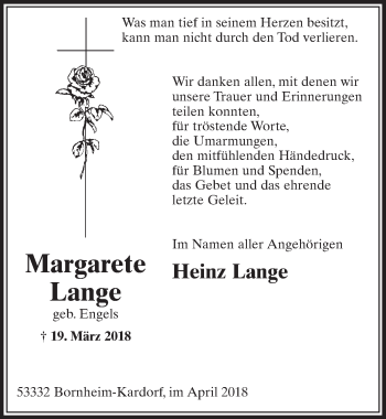 Anzeige von Margarete Lange von  Schlossbote/Werbekurier 