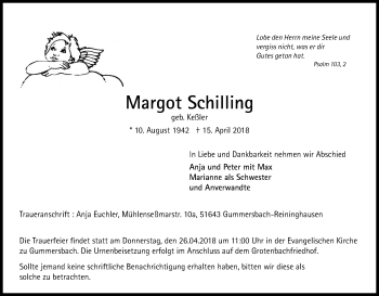 Anzeige von Margot Schilling von Kölner Stadt-Anzeiger / Kölnische Rundschau / Express