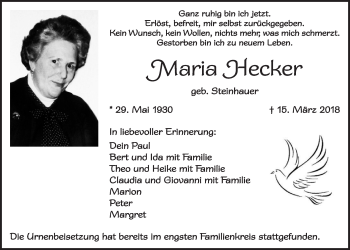 Anzeige von Maria Hecker von  Blickpunkt Euskirchen 