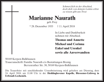 Anzeige von Marianne Naurath von  Werbepost 