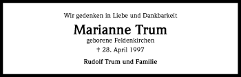Anzeige von Marianne Trum von Kölner Stadt-Anzeiger / Kölnische Rundschau / Express