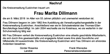 Anzeige von Marita Dillmann von Kölner Stadt-Anzeiger / Kölnische Rundschau / Express