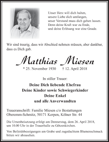 Anzeige von Matthias Miesen von  Sonntags-Post 