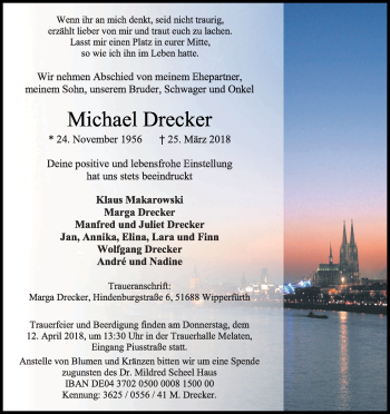 Anzeige von Michael Drecker von Kölner Stadt-Anzeiger / Kölnische Rundschau / Express