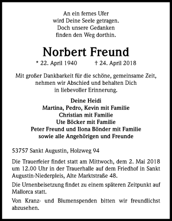 Anzeige von Norbert Freund von Kölner Stadt-Anzeiger / Kölnische Rundschau / Express