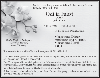 Anzeige von Odilia Faust von  Sonntags-Post 