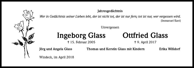  Traueranzeige für Ottfried Glass vom 14.04.2018 aus Kölner Stadt-Anzeiger / Kölnische Rundschau / Express