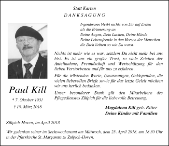 Anzeige von Paul Kill von  Blickpunkt Euskirchen 