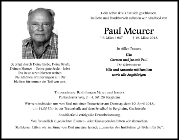 Anzeige von Paul Meurer von Kölner Stadt-Anzeiger / Kölnische Rundschau / Express