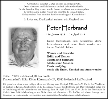 Anzeige von Peter Herbrand von Kölner Stadt-Anzeiger / Kölnische Rundschau / Express