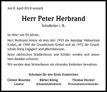 Anzeige von Peter Herbrand von Kölner Stadt-Anzeiger / Kölnische Rundschau / Express