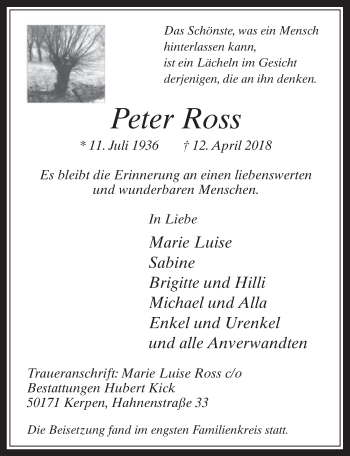 Anzeige von Peter Ross von  Werbepost 