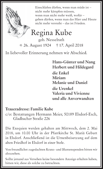 Anzeige von Regina Kube von  Werbepost 
