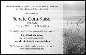Anzeige von Renate Cura-Kaiser von Kölner Stadt-Anzeiger / Kölnische Rundschau / Express