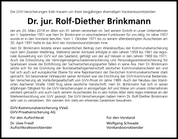 Anzeige von Rolf-Diether Brinkmann von Kölner Stadt-Anzeiger / Kölnische Rundschau / Express