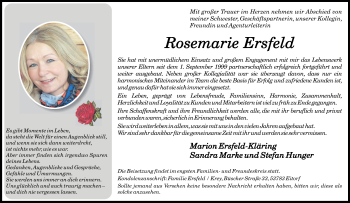 Anzeige von Rosemarie Ersfeld von Kölner Stadt-Anzeiger / Kölnische Rundschau / Express