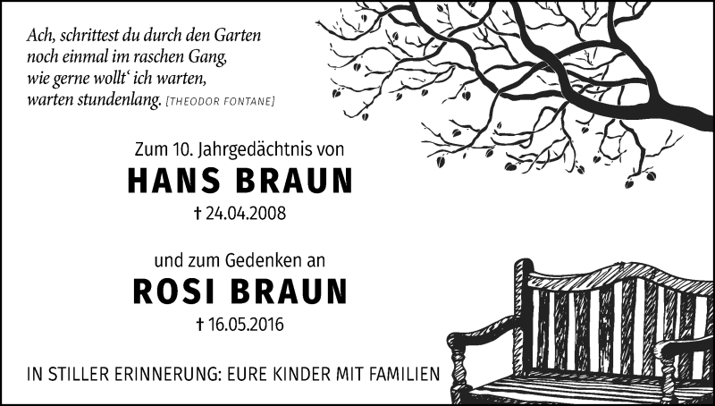  Traueranzeige für Rosi Braun vom 21.04.2018 aus Kölner Stadt-Anzeiger / Kölnische Rundschau / Express