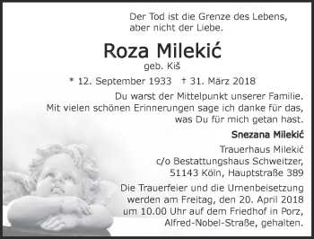 Anzeige von Roza Milekic von  Kölner Wochenspiegel 
