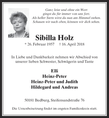 Anzeige von Sibilla Holz von  Werbepost 