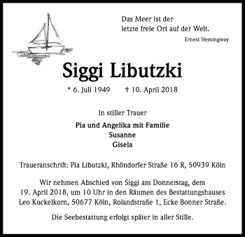 Anzeige von Siggi Libutzki von Kölner Stadt-Anzeiger / Kölnische Rundschau / Express