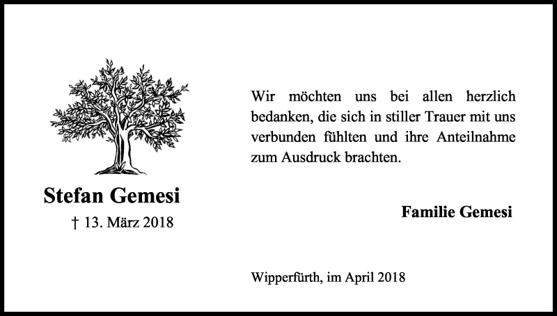  Traueranzeige für Stefan Gemesi vom 27.04.2018 aus Kölner Stadt-Anzeiger / Kölnische Rundschau / Express