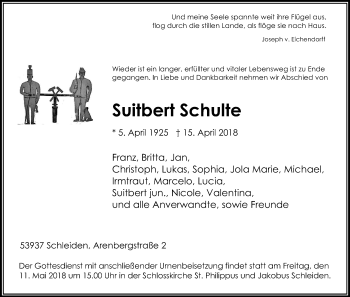 Anzeige von Suitbert Schulte von Kölner Stadt-Anzeiger / Kölnische Rundschau / Express