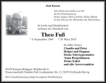 Anzeige von Theo Fuß von  Werbepost 