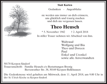 Anzeige von Theo Heusch von  Sonntags-Post 