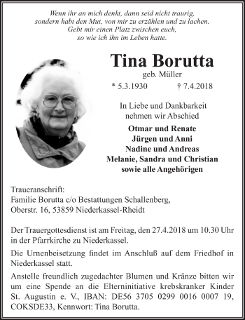 Anzeige von Tina Borutta von  Extra Blatt 