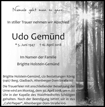Anzeige von Udo Gemünd von Kölner Stadt-Anzeiger / Kölnische Rundschau / Express