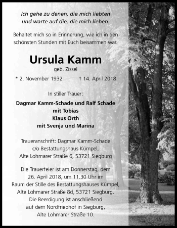 Anzeige von Ursula Kamm von Kölner Stadt-Anzeiger / Kölnische Rundschau / Express