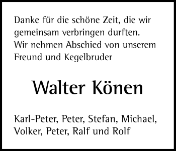 Anzeige von Walter Könen von Kölner Stadt-Anzeiger / Kölnische Rundschau / Express