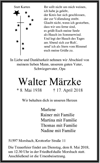 Anzeige von Walter Märzke von  Lokalanzeiger 