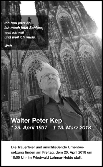Anzeige von Walter Peter Kep von Kölner Stadt-Anzeiger / Kölnische Rundschau / Express