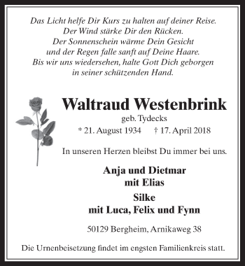 Anzeige von Waltraud Westenbrink von  Werbepost 